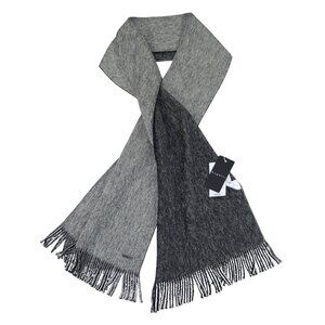 Bugatti 100% Virgin Wool Knit Raschel Knit Men's Fringe Scarf NWT Black/Grey